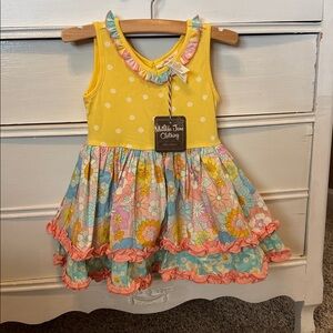 Matilda Jane Yellow Polka Dot Floral Ruffle Dress Size 2 nwt